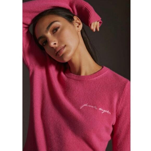Favorite Daughter 100% Cashmere Pink Crewneck Long Sleeve Sweater Top Sz XL - Picture 2 of 9